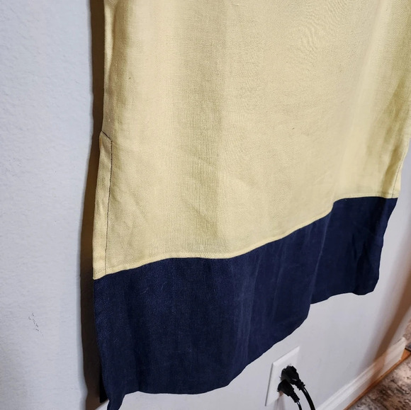 100% Linen Maxi Dress Modern Element Cream Yellow Blue Colorblock Small Petite. - Picture 11 of 16